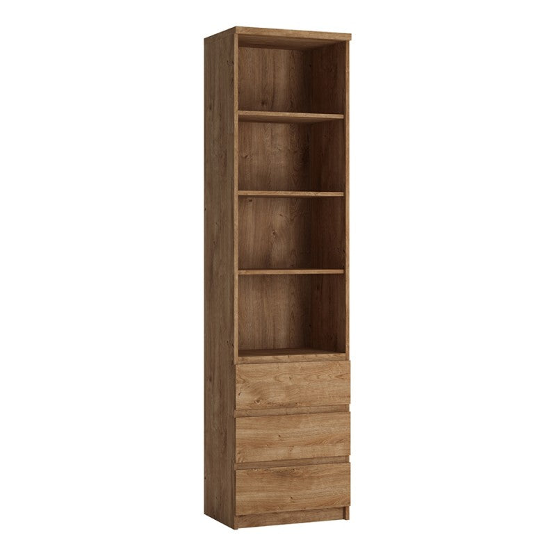 Fribo Tall narrow 3 drawer bookcase Golden Ribbeck Oak