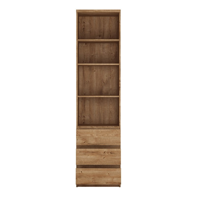 Fribo Tall narrow 3 drawer bookcase Golden Ribbeck Oak