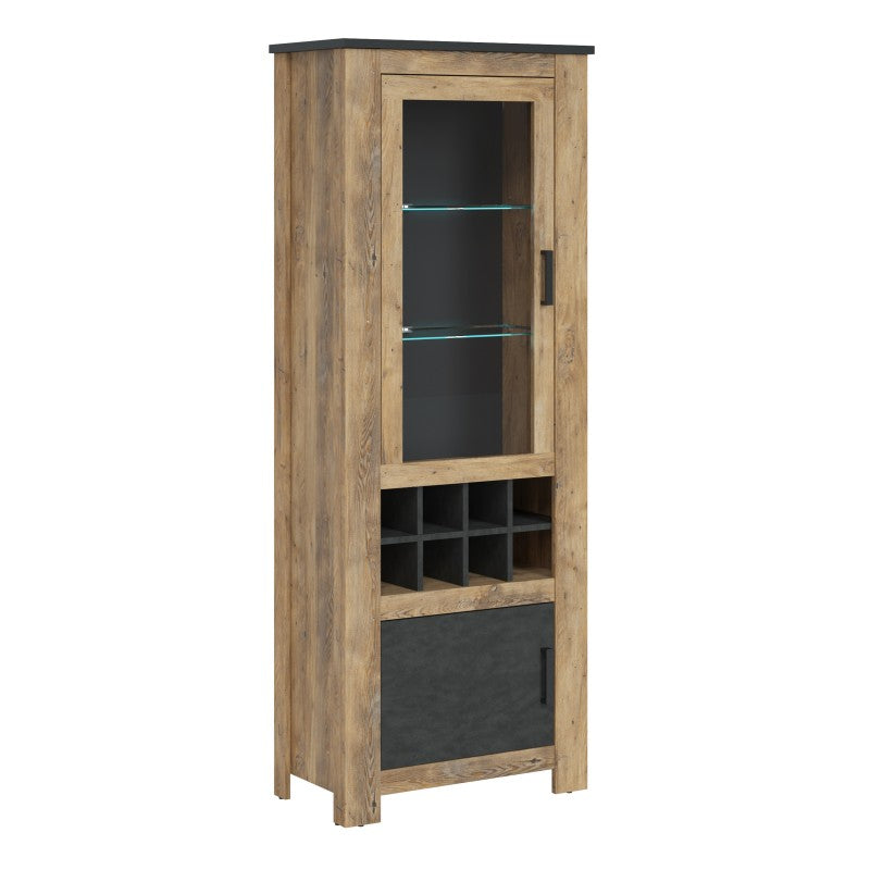 Rapallo 2 door display cabinet with wine rack in Chestnut/Dark Matera