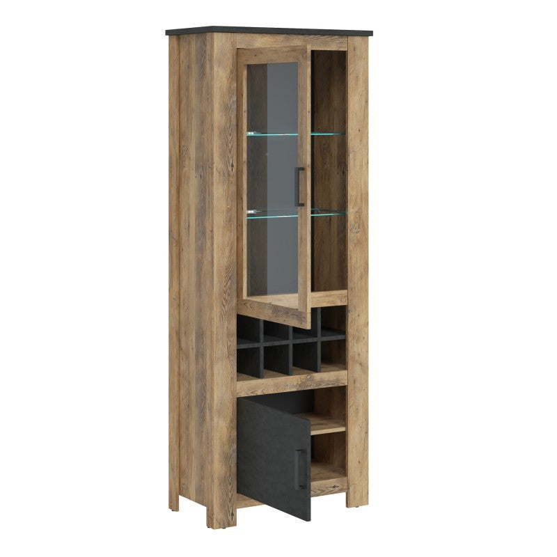 Rapallo 2 door display cabinet with wine rack in Chestnut/Dark Matera