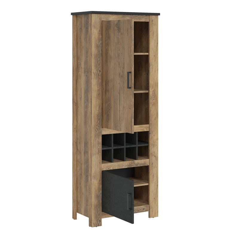 Rapallo 2 door cabinet with wine rack in Chestnut/Dark Matera