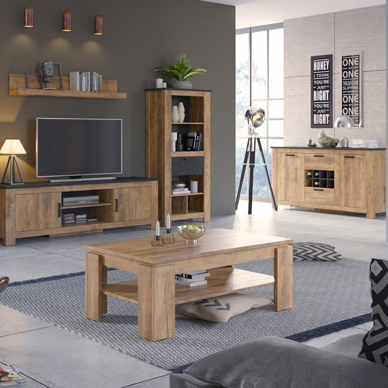 Rapallo 1 drawer bookcase in Chestnut/Dark Matera