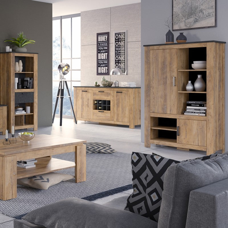 Rapallo 2 door 2 drawer sideboard with wine rack in  Chestnut/Dark Matera