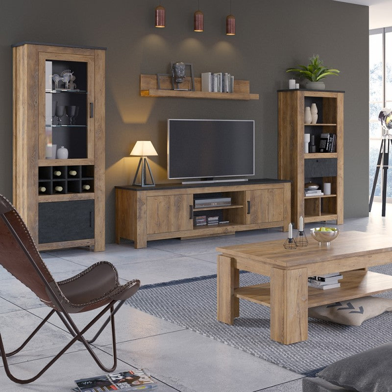 Rapallo 2 door 189 cm wide TV cabinet in Chestnut/Dark Matera