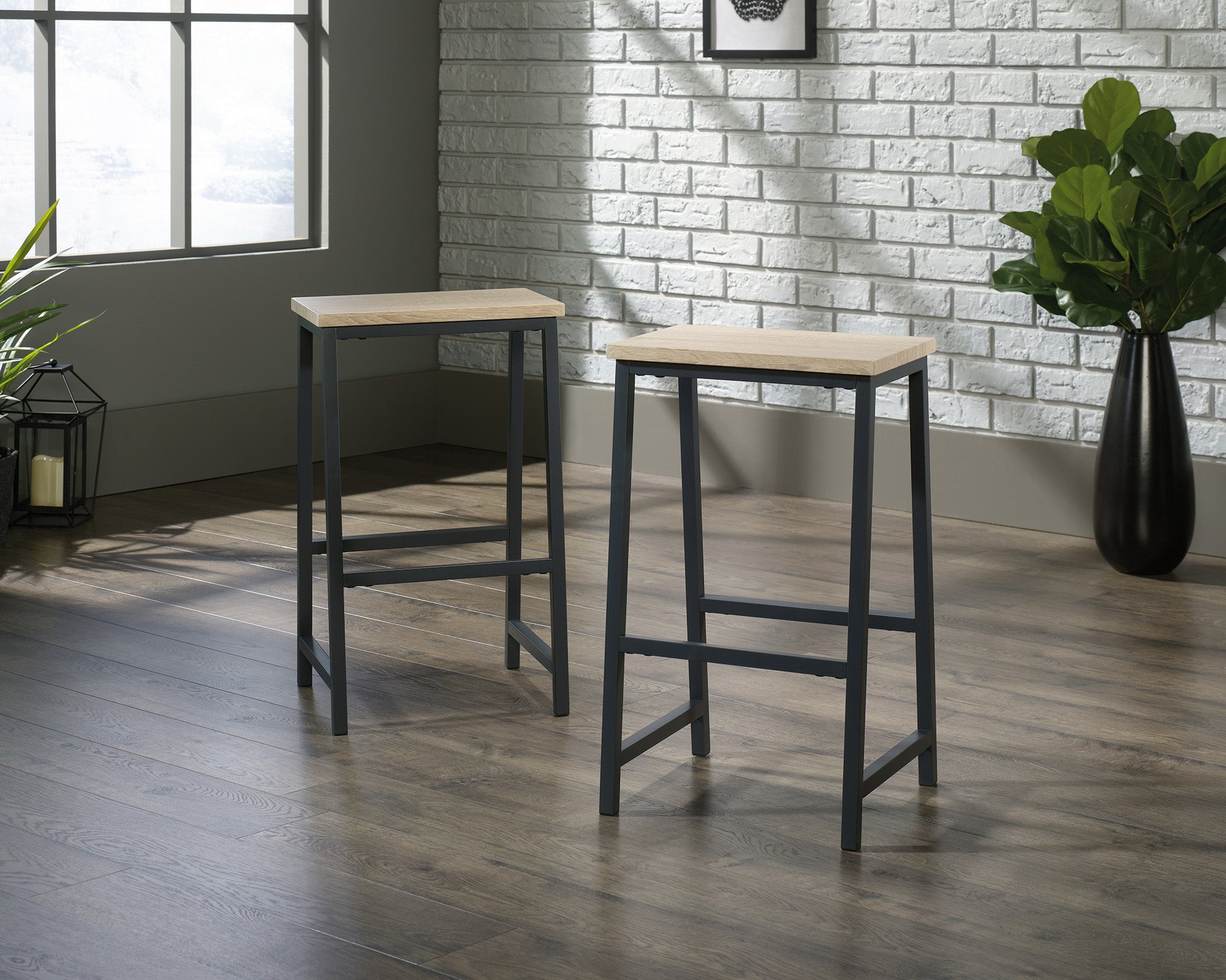 Industrial Style High Stool Charter Oak - Pack Of 2