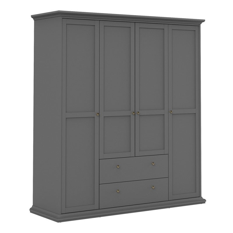 Paris Wardrobe with 4 Doors & 2 Drawers in Matt Grey