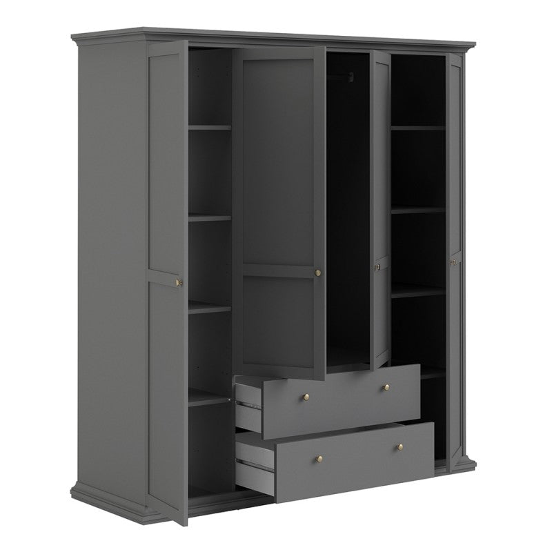 Paris Wardrobe with 4 Doors & 2 Drawers in Matt Grey