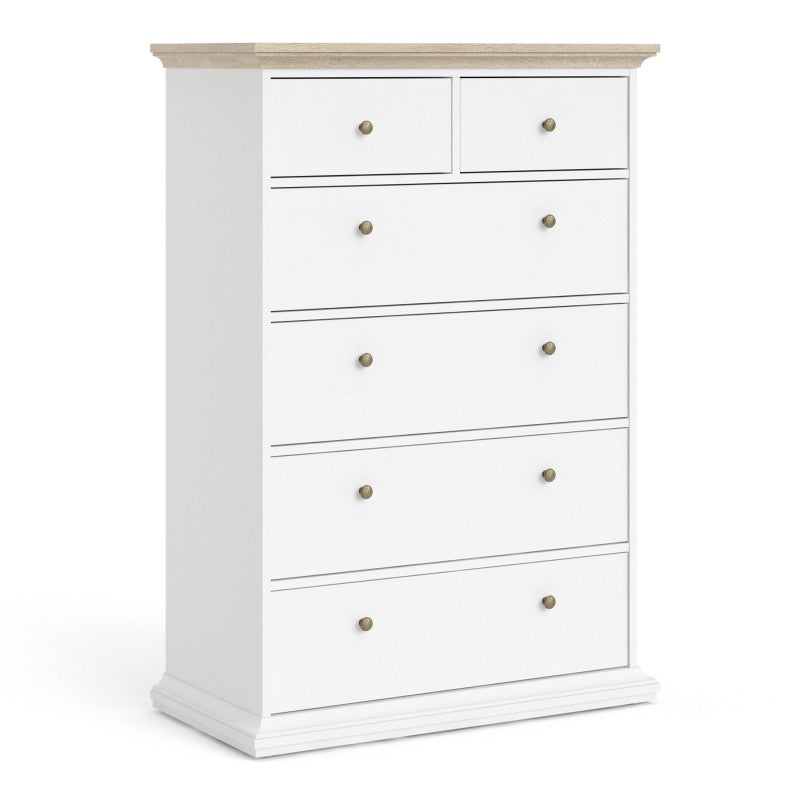 Paris Chest of 6 Drawers in White and Oak