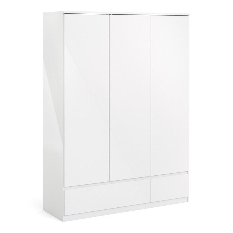 Naia Wardrobe with 3 doors + 2 drawers in White High Gloss