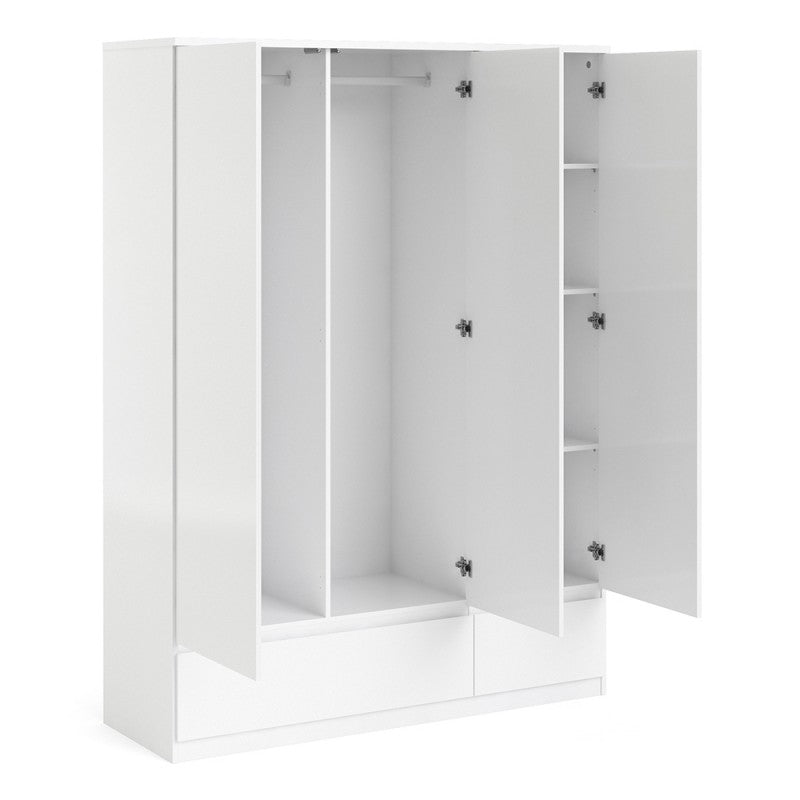 Naia Wardrobe with 3 doors + 2 drawers in White High Gloss