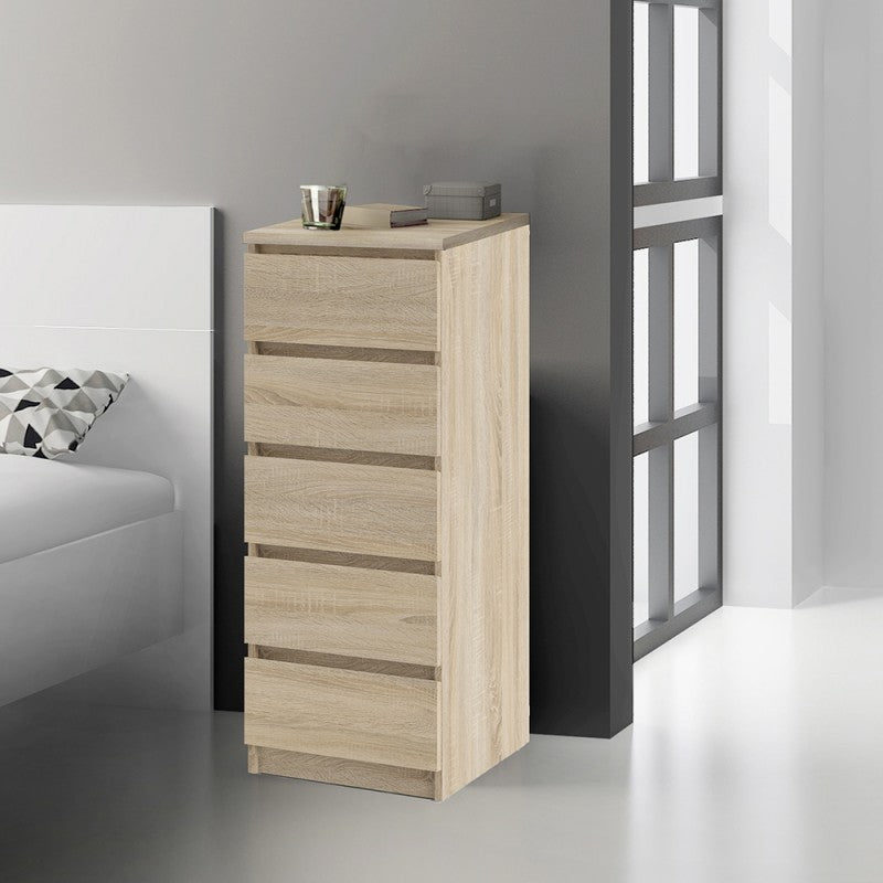 Naia Narrow Chest of 5 Drawers in Oak structure