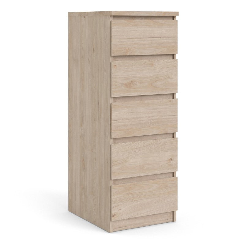 Naia Narrow Chest of 5 Drawers in Jackson Hickory