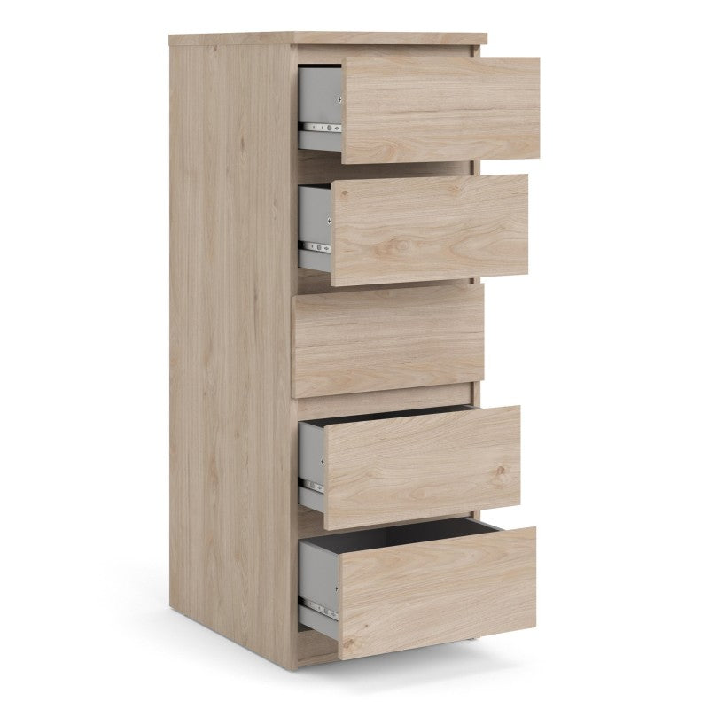 Naia Narrow Chest of 5 Drawers in Jackson Hickory