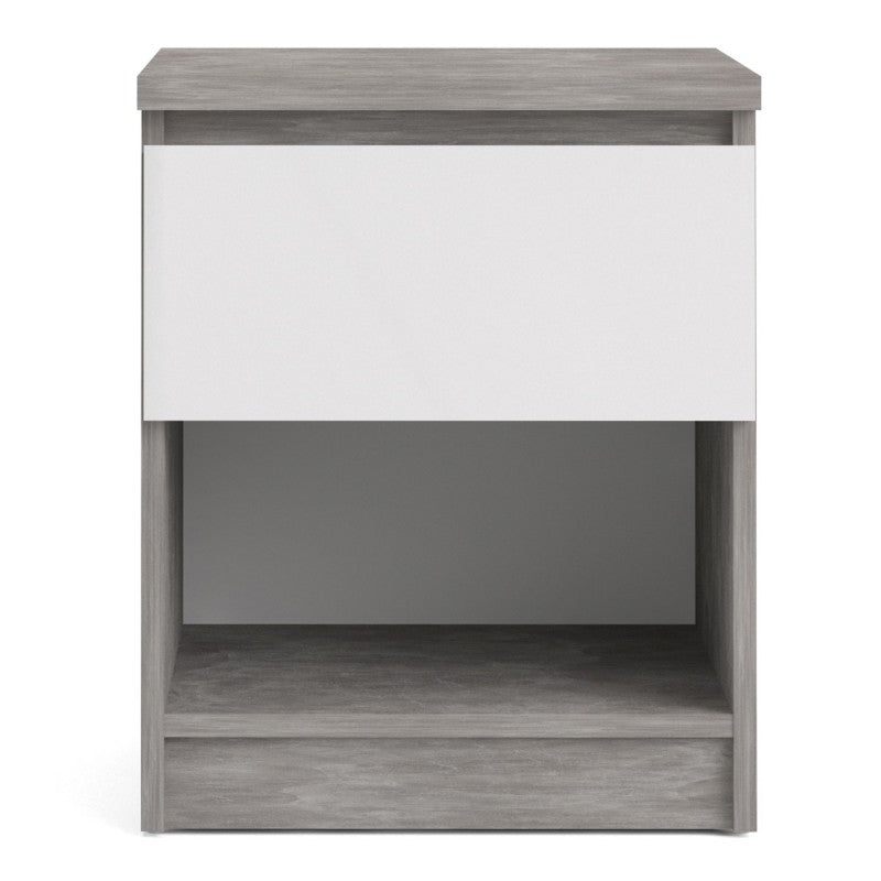 Naia Bedside - 1 Drawer 1 Shelf in Concrete and White High Gloss