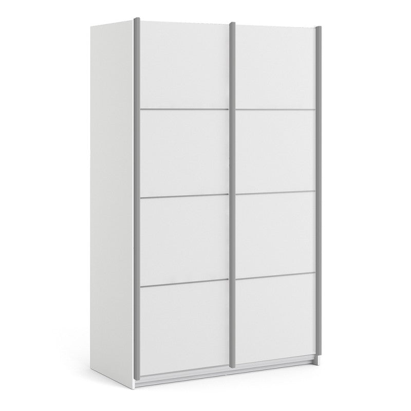 Verona Sliding Wardrobe 120cm in White with White Doors and 2 Shelves