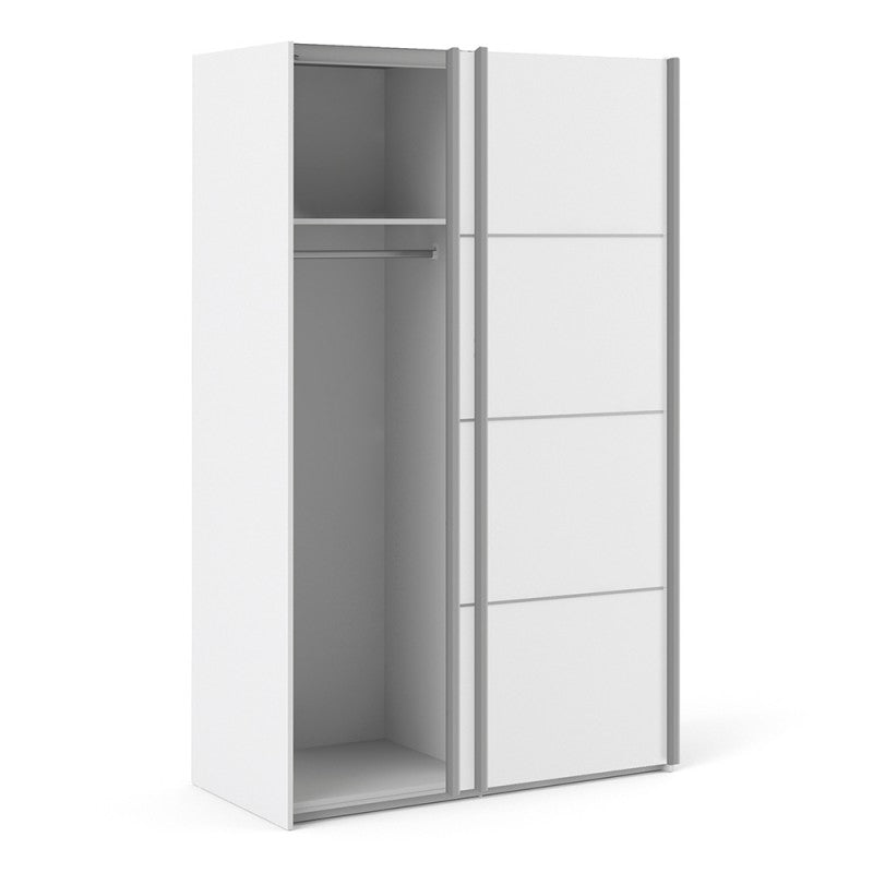 Verona Sliding Wardrobe 120cm in White with White Doors and 2 Shelves