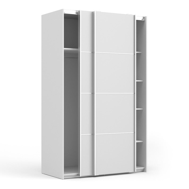 Verona Sliding Wardrobe 120cm in White with White Doors and 5 Shelves