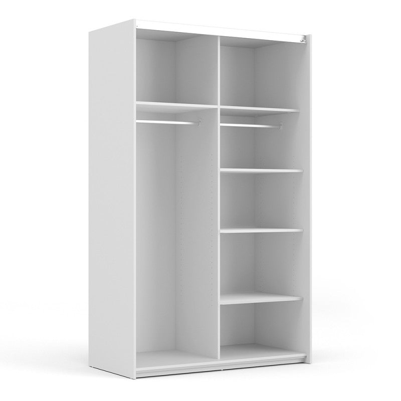 Verona Sliding Wardrobe 120cm in White with White Doors and 5 Shelves