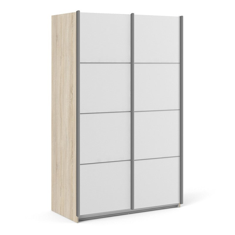 Verona Sliding Wardrobe 120cm in Oak with White Doors and 2 Shelves