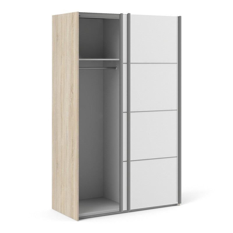 Verona Sliding Wardrobe 120cm in Oak with White Doors and 2 Shelves