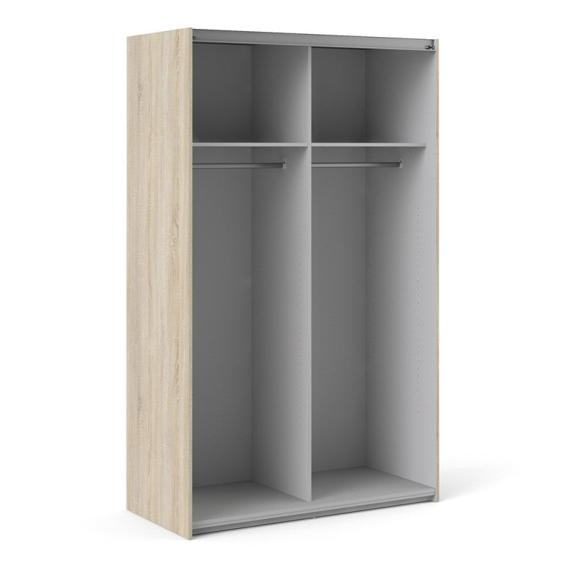 Verona Sliding Wardrobe 120cm in Oak with White Doors and 2 Shelves