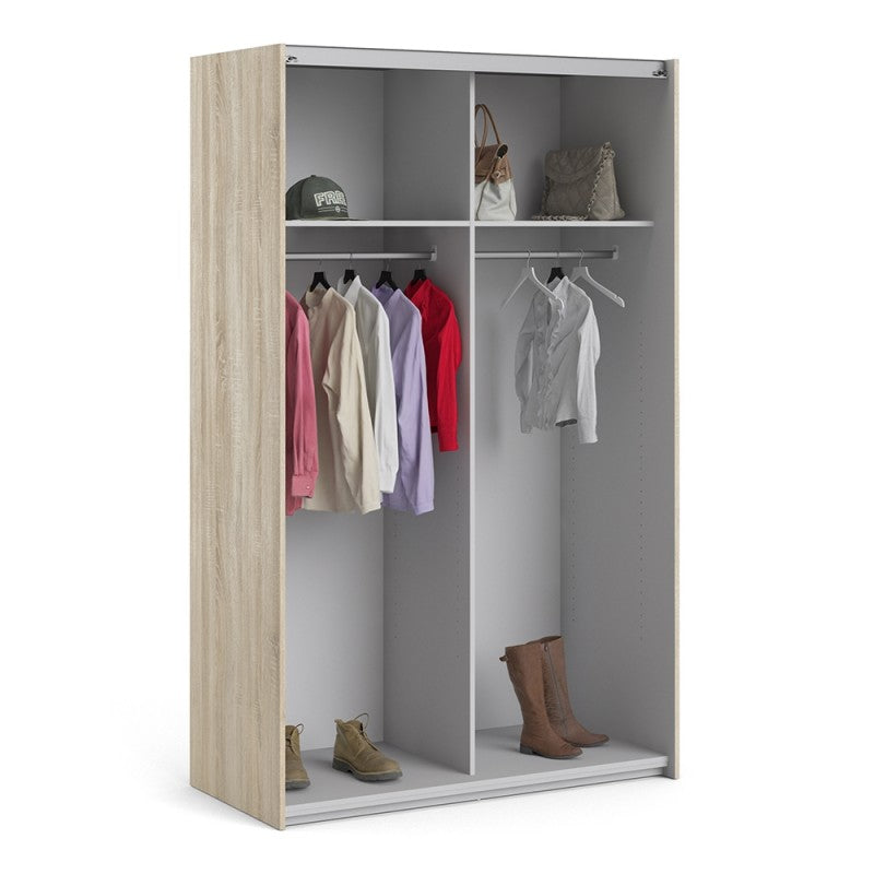 Verona Sliding Wardrobe 120cm in Oak with White Doors and 2 Shelves