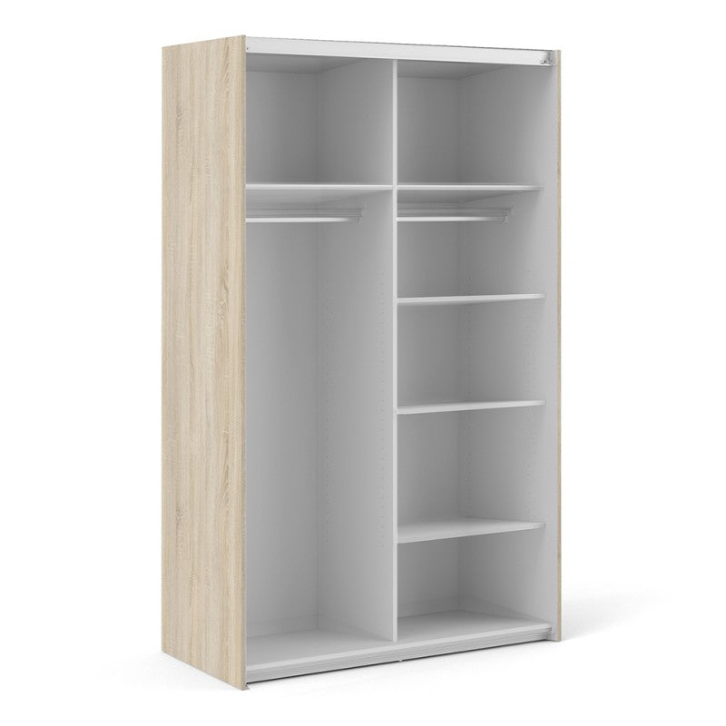 Verona Sliding Wardrobe 120cm in Oak with White Doors and 5 Shelves