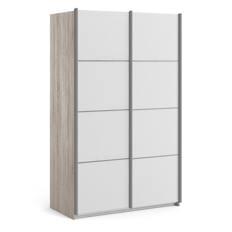 Verona Sliding Wardrobe 120cm in Truffle with White Doors and 5 Shelves