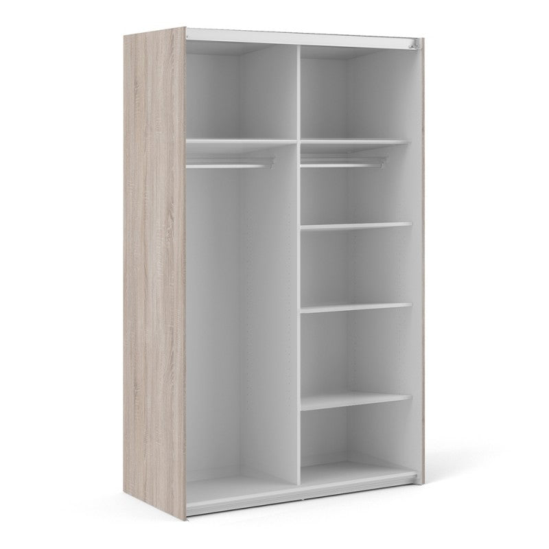 Verona Sliding Wardrobe 120cm in Truffle with White Doors and 5 Shelves