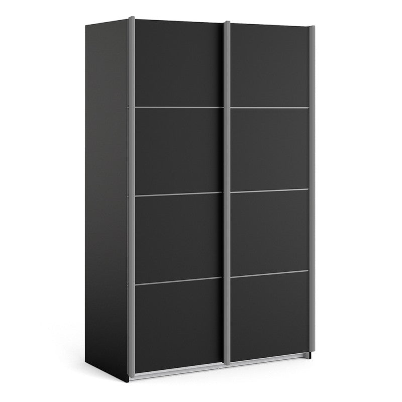 Verona Sliding Wardrobe 120cm in Black with Black Doors with 2 Shelves