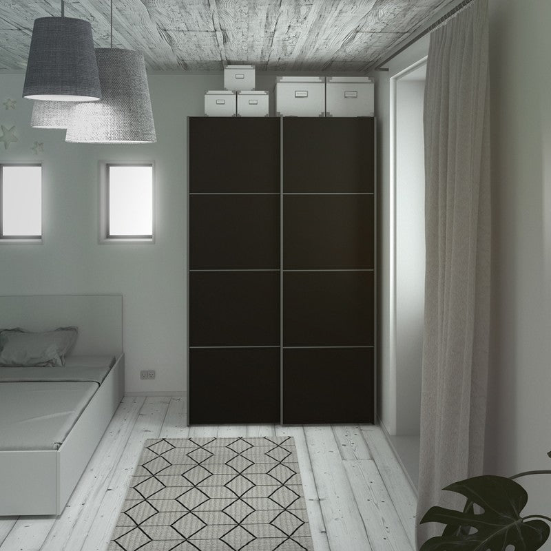 Verona Sliding Wardrobe 120cm in Black with Black Doors with 2 Shelves