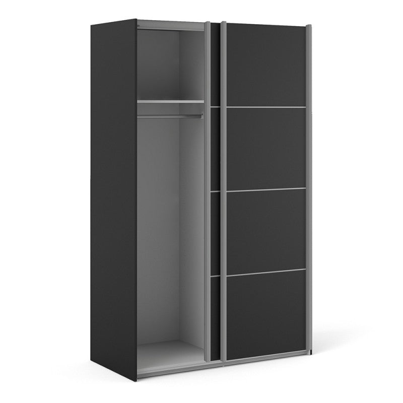 Verona Sliding Wardrobe 120cm in Black with Black Doors with 2 Shelves