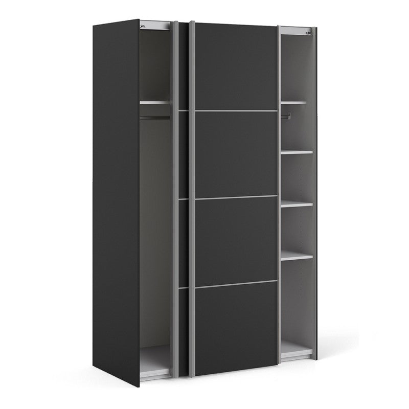 Verona Sliding Wardrobe 120cm in Black with Black Matt Doors with 5 Shelves