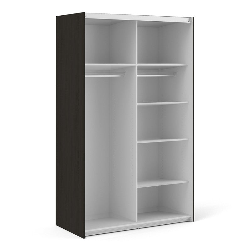 Verona Sliding Wardrobe 120cm in Black with Black Matt Doors with 5 Shelves