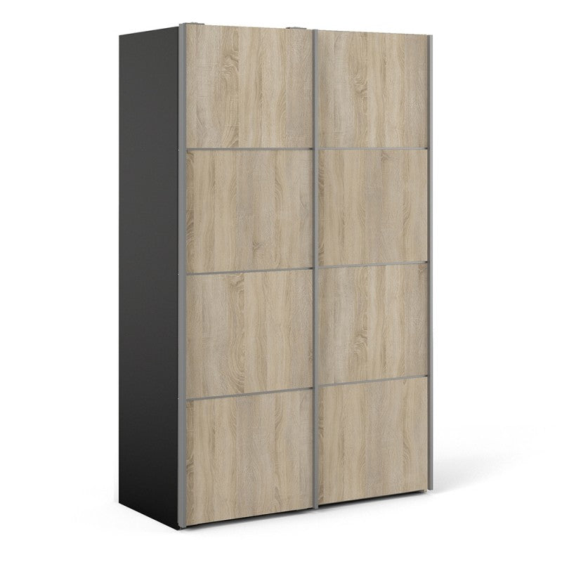 Verona Sliding Wardrobe 120cm in Black with Oak Doors with 2 Shelves