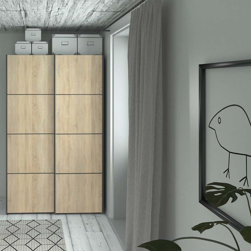 Verona Sliding Wardrobe 120cm in Black with Oak Doors with 2 Shelves