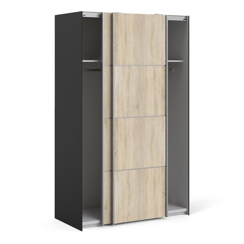 Verona Sliding Wardrobe 120cm in Black with Oak Doors with 2 Shelves