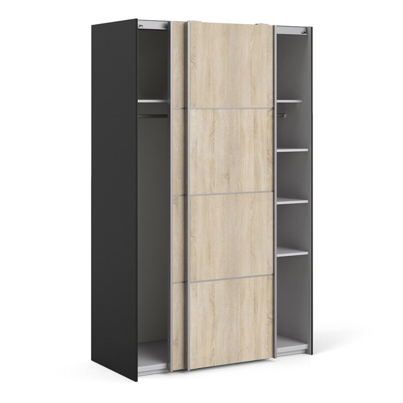 Verona Sliding Wardrobe 120cm in Black with Oak  Doors with 5 Shelves