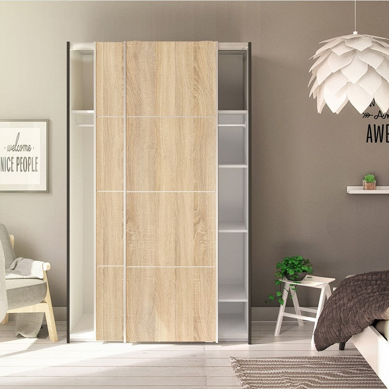 Verona Sliding Wardrobe 120cm in Black with Oak  Doors with 5 Shelves