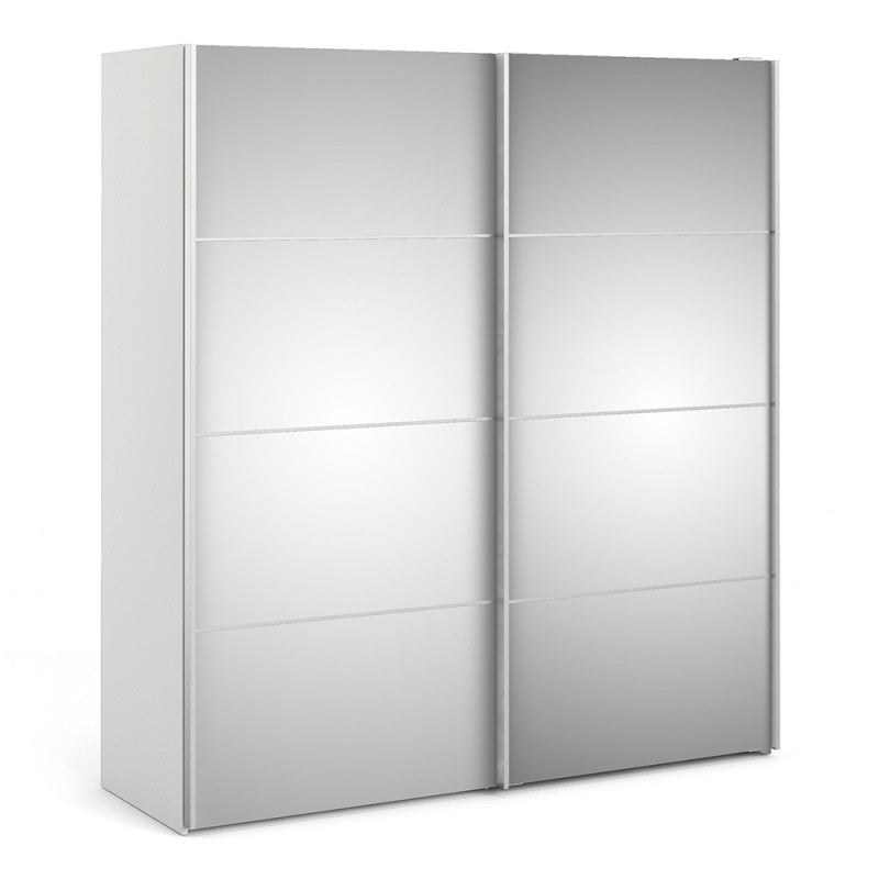 Verona Sliding Wardrobe 180cm in White with Mirror Doors and 2 Shelves