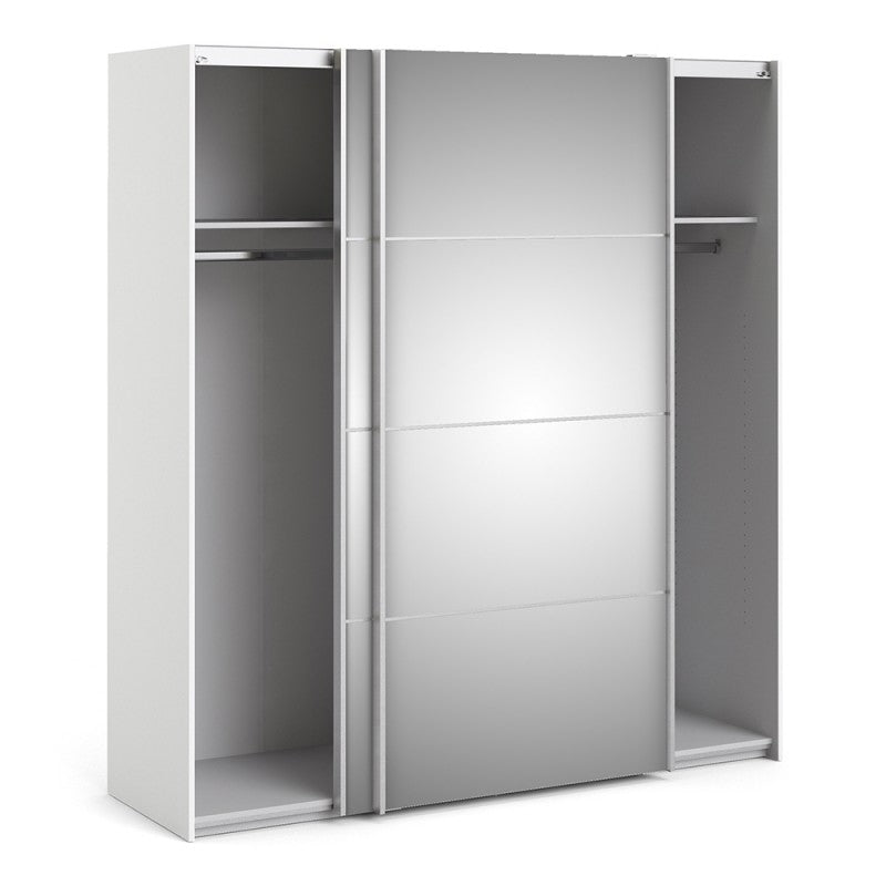 Verona Sliding Wardrobe 180cm in White with Mirror Doors and 2 Shelves