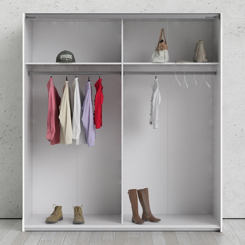 Verona Sliding Wardrobe 180cm in White with Mirror Doors and 2 Shelves