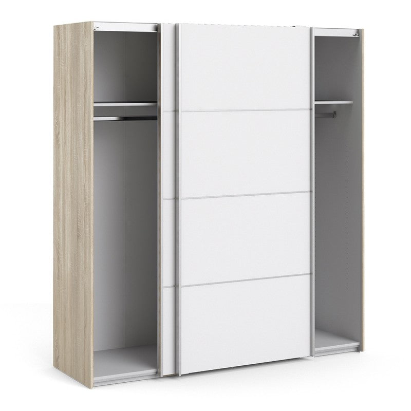 Verona Sliding Wardrobe 180cm in Oak with White Doors and 2 Shelves