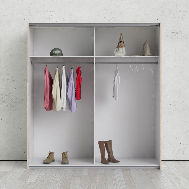 Verona Sliding Wardrobe 180cm in Oak with White Doors and 2 Shelves