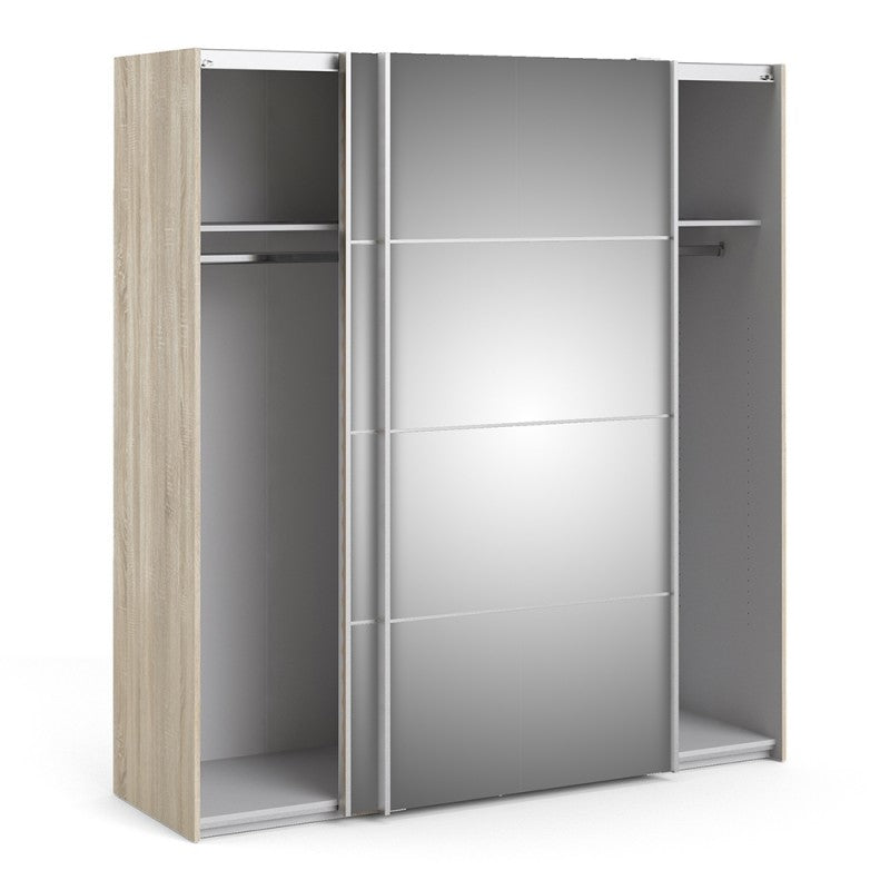 Verona Sliding Wardrobe 180cm in Oak with Mirror Doors and 2 Shelves