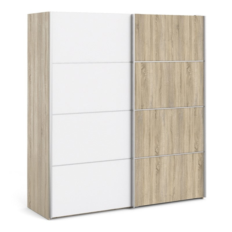 Verona Sliding Wardrobe 180cm in Oak with White and Oak doors and 2 Shelves