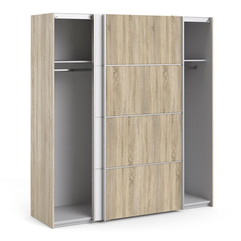 Verona Sliding Wardrobe 180cm in Oak with White and Oak doors and 2 Shelves