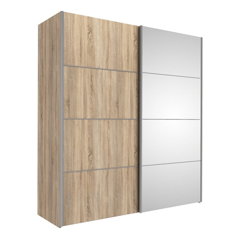 Verona Sliding Wardrobe 180cm in Oak with Oak and Mirror Doors and 2 Shelves