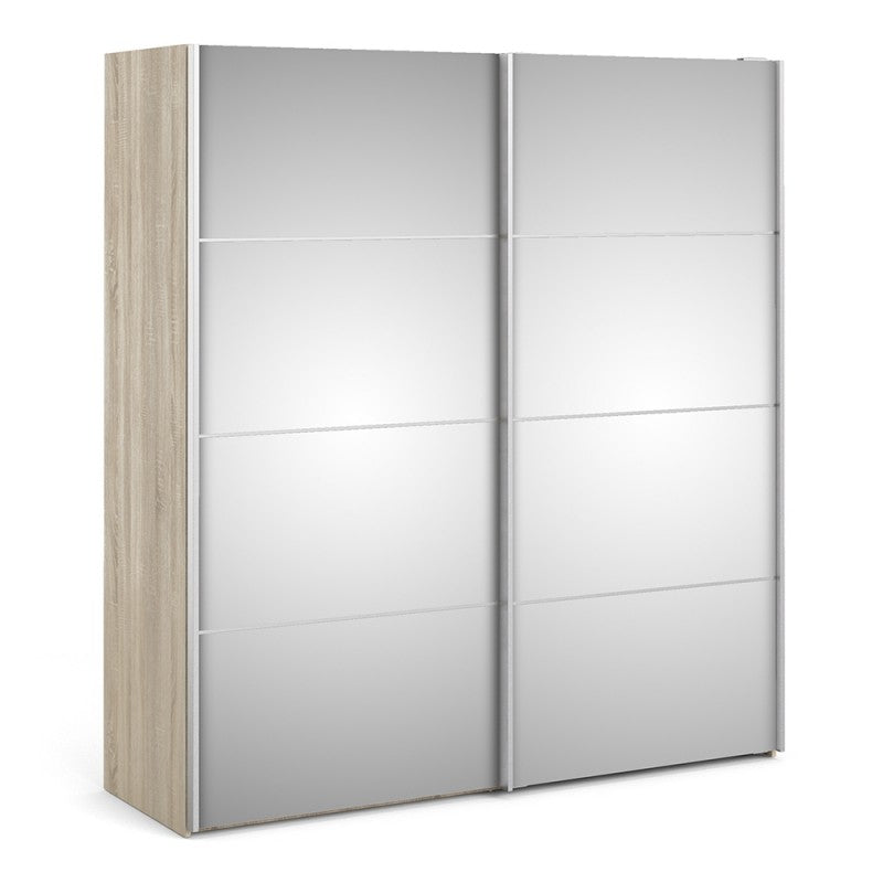 Verona Sliding Wardrobe 180cm in Oak with Mirror Doors and 5 Shelves