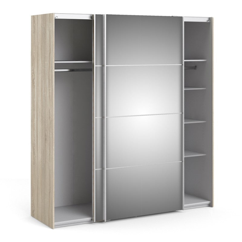 Verona Sliding Wardrobe 180cm in Oak with Mirror Doors and 5 Shelves